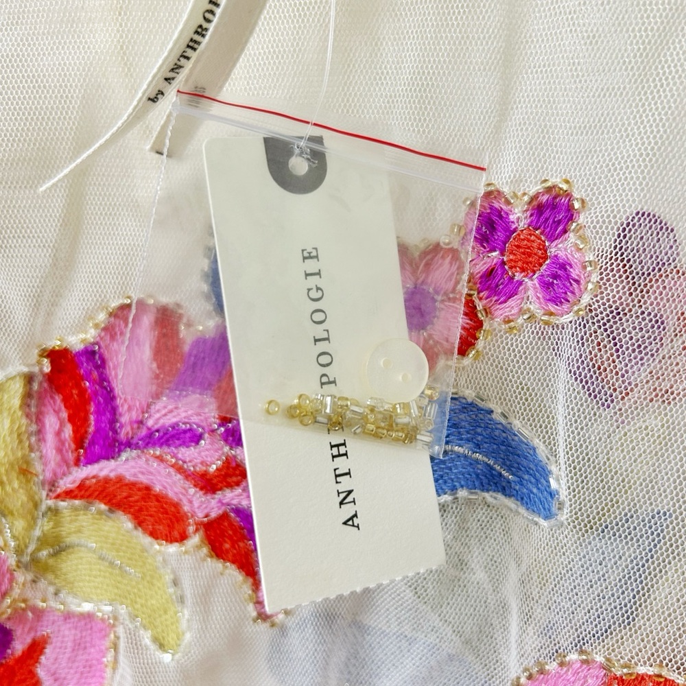 NEW XXS Anthropologie Layla Mesh Appliqué Long Sleeve Floral Embroidered Blouse - Picture 6 of 10